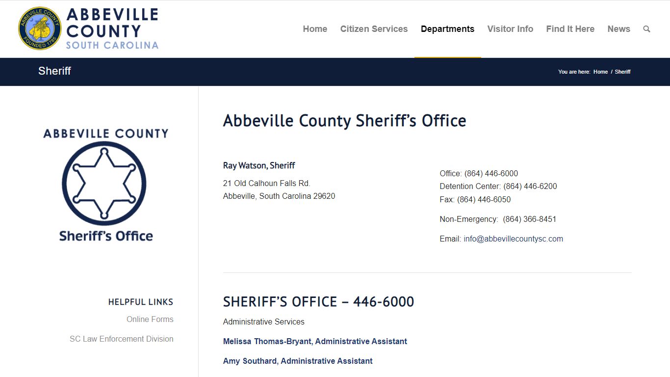 Sheriff - Abbeville County, South Carolina
