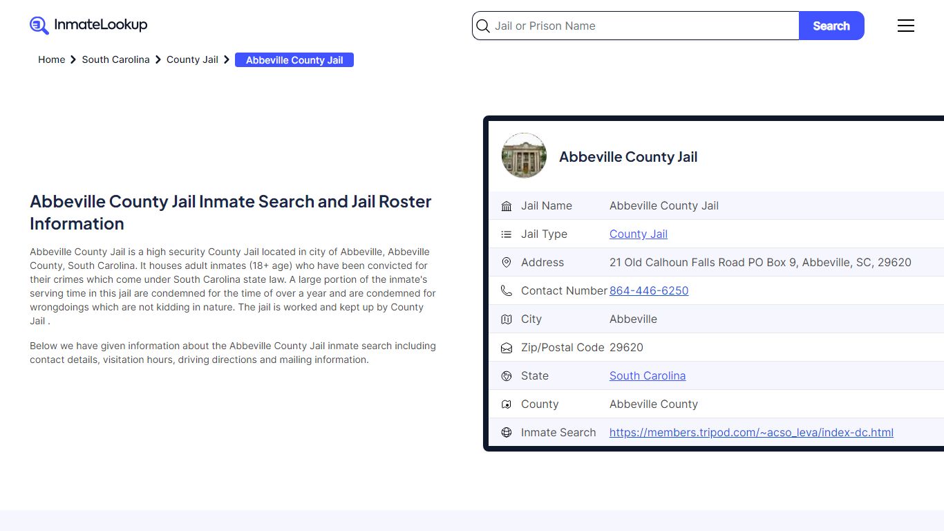 Abbeville County Jail Inmate Search and Jail Roster Information